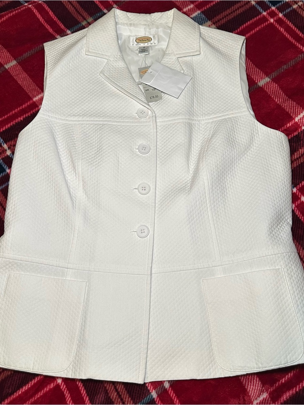 Talbots White Textured Quilted Sleeveless Jacket Vest